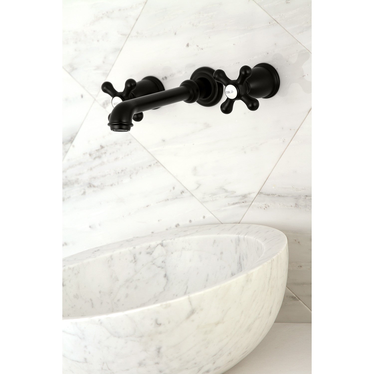 Kingston Tulare KS7120AX - English Country Double-Handle 3-Hole Wall Mount Bathroom Faucet, Matte Black — thumbnail 2